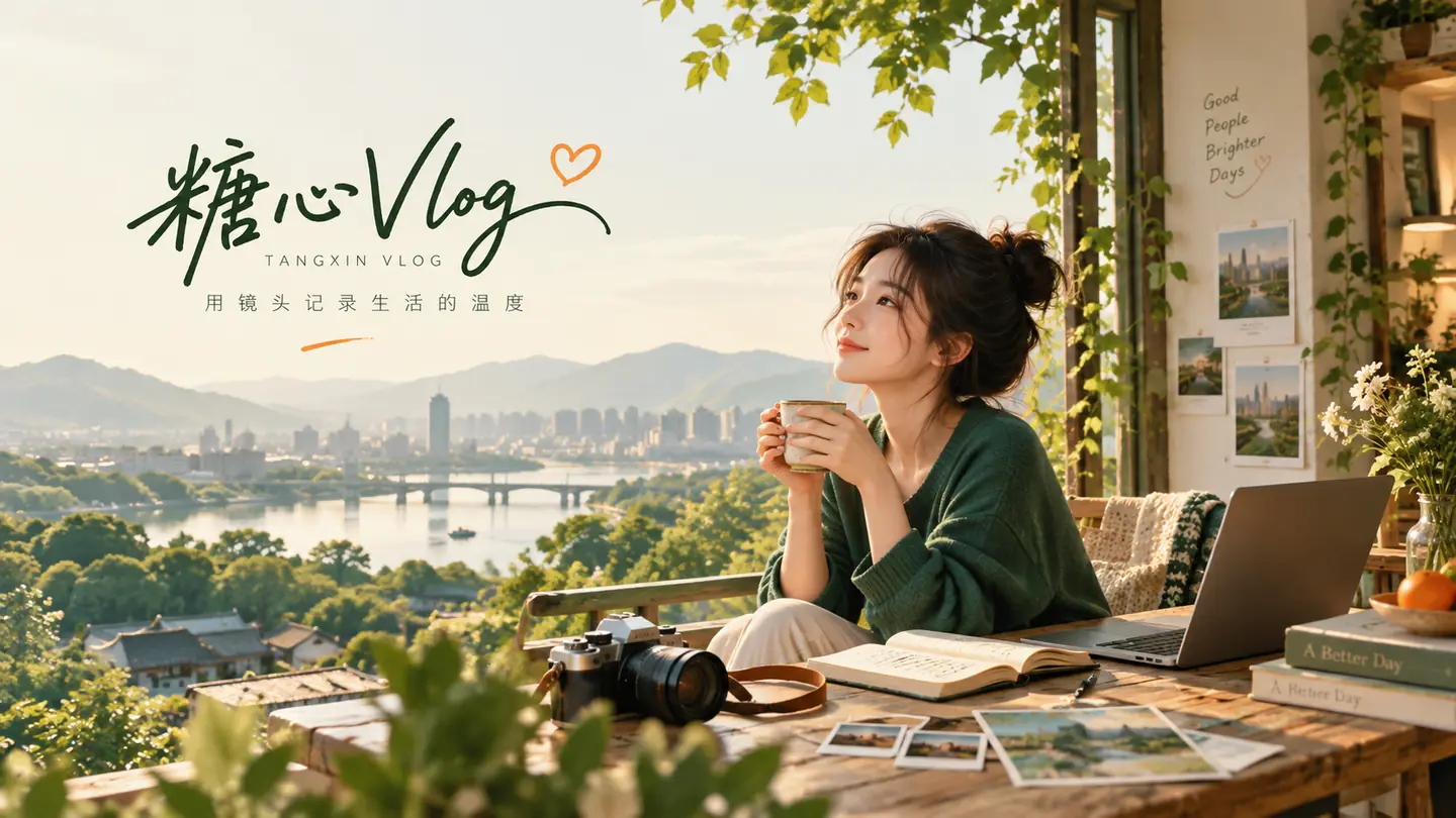 奶油纸白与绿色调构成的糖心Vlog生活影像主视觉